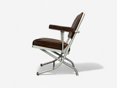 Warren McArthur Warren McArthur Brown Leather Aluminum Folding Chairs USA c 1935