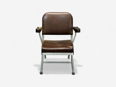 Warren McArthur Warren McArthur Brown Leather Aluminum Folding Chairs USA c 1935
