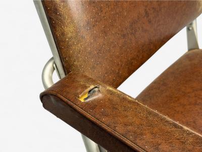 Warren McArthur Warren McArthur Brown Leather Aluminum Folding Chairs USA c 1935