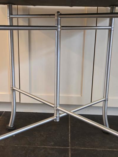 Warren McArthur Warren McArthur Furniture Corp Warren McArthur Aluminum Card Table 30 Formica Top Double X Base c 1938