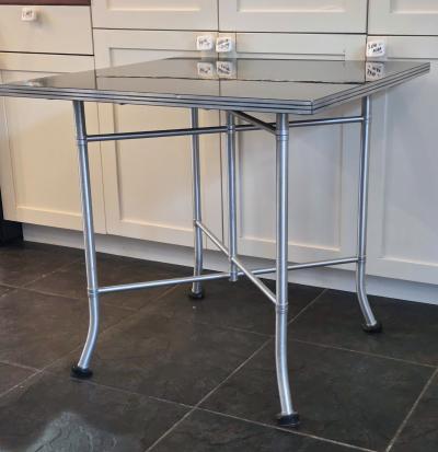 Warren McArthur Warren McArthur Furniture Corp Warren McArthur Aluminum Card Table 30 Formica Top Double X Base c 1938