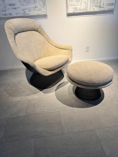 Warren Platner American Modern Bronze Frame Easy Lounge Chair and Ottoman 1966