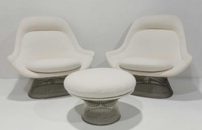 Warren Platner Pair of Warren Platner for Knoll Easy Chairs and Ottoman in Holly Hunt Boucle