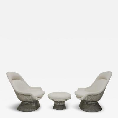 Warren Platner Pair of Warren Platner for Knoll Easy Chairs and Ottoman in Holly Hunt Boucle