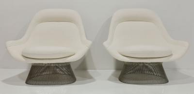 Warren Platner Pair of Warren Platner for Knoll Easy Chairs in Holly Hunt White Boucle