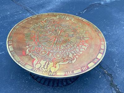 Warren Platner SIGNED MID CENTURY DECORATED METAL TOP WARREN PLATNER STYLE COFFEE TABLE