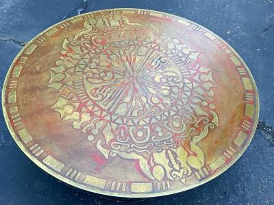 Warren Platner SIGNED MID CENTURY DECORATED METAL TOP WARREN PLATNER STYLE COFFEE TABLE