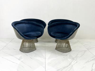 Warren Platner Warren Platner Lounge Chairs in Sapphire Velvet A Pair