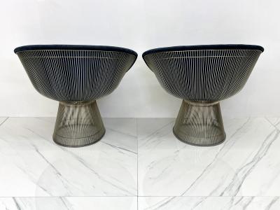 Warren Platner Warren Platner Lounge Chairs in Sapphire Velvet A Pair