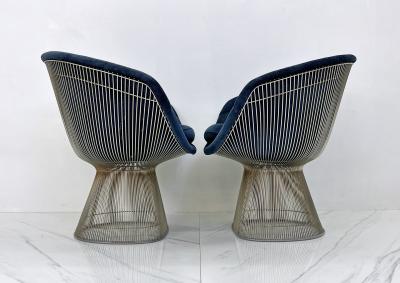 Warren Platner Warren Platner Lounge Chairs in Sapphire Velvet A Pair