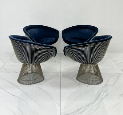 Warren Platner Warren Platner Lounge Chairs in Sapphire Velvet A Pair