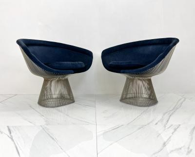 Warren Platner Warren Platner Lounge Chairs in Sapphire Velvet A Pair
