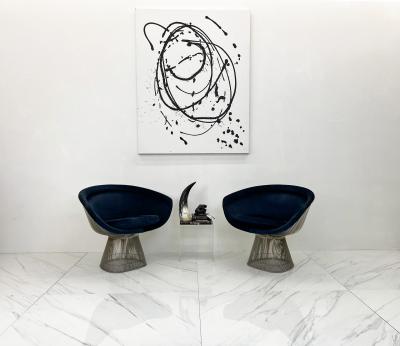 Warren Platner Warren Platner Lounge Chairs in Sapphire Velvet A Pair