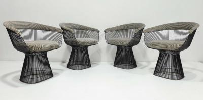 Warren Platner Warren Platner for Knoll Black Frame Dining Chairs in Kelly Wearstler Upholstery