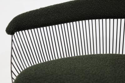 Warren Platner Warren Platner for Knoll Bronze Frame Dining Chairs in Deep Green Boucle