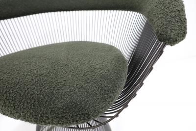 Warren Platner Warren Platner for Knoll Bronze Frame Dining Chairs in Deep Green Boucle