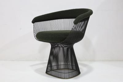Warren Platner Warren Platner for Knoll Bronze Frame Dining Chairs in Deep Green Boucle