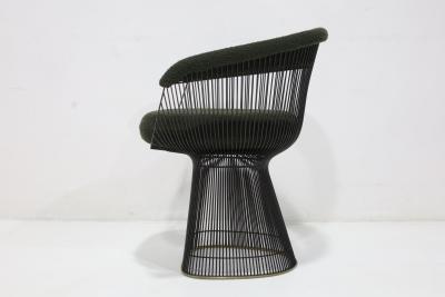 Warren Platner Warren Platner for Knoll Bronze Frame Dining Chairs in Deep Green Boucle