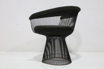 Warren Platner Warren Platner for Knoll Bronze Frame Dining Chairs in Deep Green Boucle