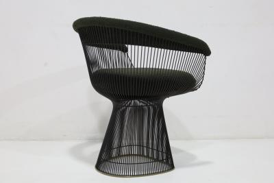 Warren Platner Warren Platner for Knoll Bronze Frame Dining Chairs in Deep Green Boucle