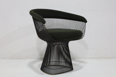 Warren Platner Warren Platner for Knoll Bronze Frame Dining Chairs in Deep Green Boucle