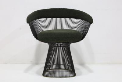 Warren Platner Warren Platner for Knoll Bronze Frame Dining Chairs in Deep Green Boucle