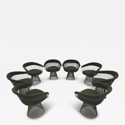Warren Platner Warren Platner for Knoll Bronze Frame Dining Chairs in Deep Green Boucle