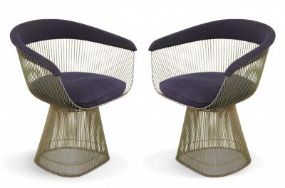 Warren Platner Warren Platner for Knoll Curved Steel and Blue Upholstered Arm Chairs