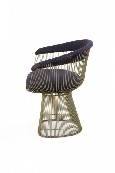 Warren Platner Warren Platner for Knoll Curved Steel and Blue Upholstered Arm Chairs