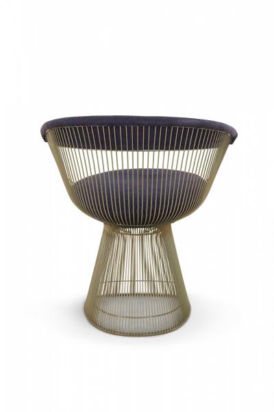 Warren Platner Warren Platner for Knoll Curved Steel and Blue Upholstered Arm Chairs