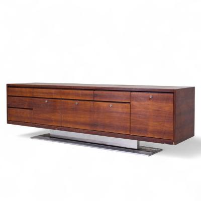Warren Platner Warren Platner for Lehigh Leopold Mid Century Rosewood Stainless Steel Credenza