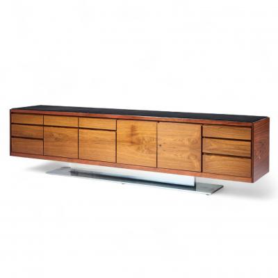 Warren Platner Warren Platner for Lehigh Leopold Mid Century Rosewood and Leather Top Credenza