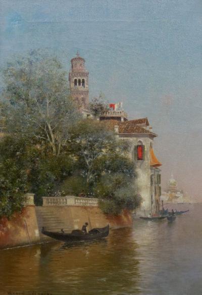 Warren Shepherd Venetian Canal Antique Oil Painting by Warren Shepherd American 1858 1937 