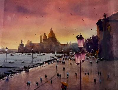 Watercolor Painting of Riva Schiavon Venice
