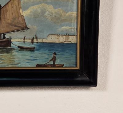 Watercolor of Boats in Harbor Italy circa 1900