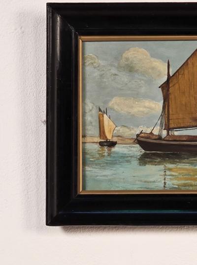 Watercolor of Boats in Harbor Italy circa 1900