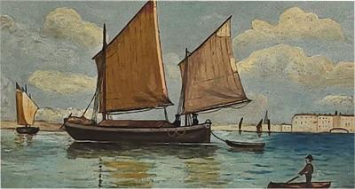 Watercolor of Boats in Harbor Italy circa 1900