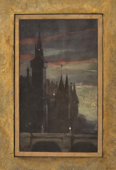 Watercolor of Castle at Dusk France circa 1900
