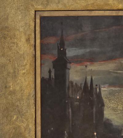 Watercolor of Castle at Dusk France circa 1900