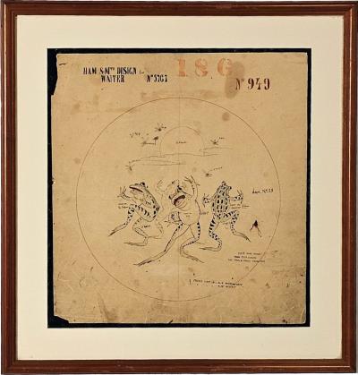 Watercolor of Three Frogs England circa 1860