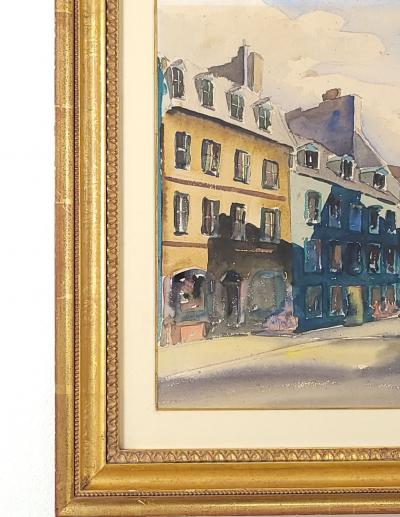 Watercolor of a City Scene Signed and Dated Russ Conn 1948
