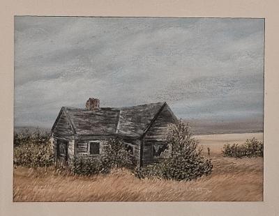 Watercolor of a Rustic Cabin U S A circa 1975