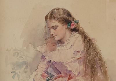 Watercolor of a Victorian Beauty Dated 1899