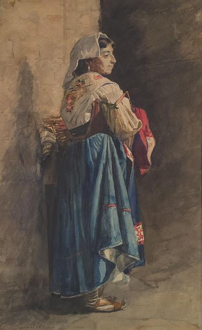 Watercolor of a Woman Southern Italy 19th century or earlier