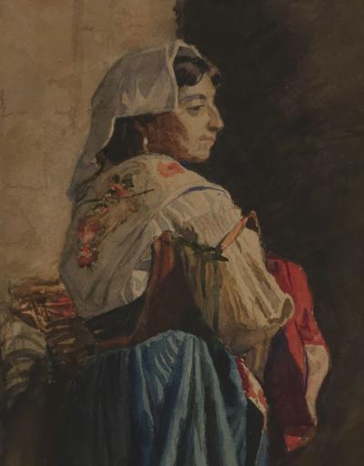 Watercolor of a Woman Southern Italy 19th century or earlier