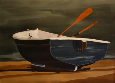 Watercolor on Paper Beached Cinque Terre italy by Michael Dunlavey 2012