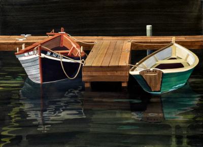 Watercolor on Paper Interlude Two Dories Boston Harbor by Michael Dunlavey