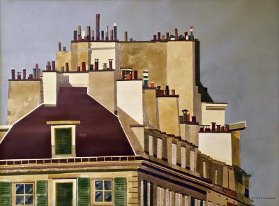 Watercolor on Paper Rooftops of Paris by Michael Dunlavey
