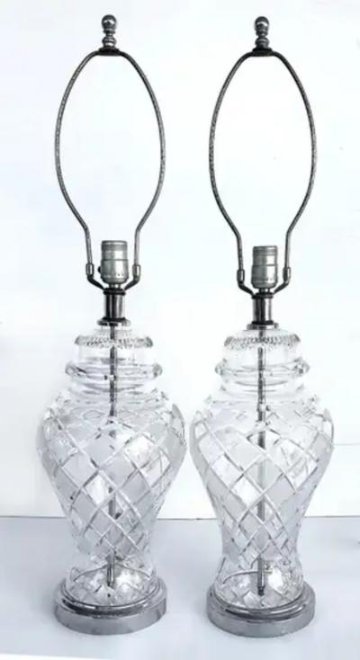 Waterford Crystal Cut Crystal Table Lamps Chrome Bases Waterford Crystal Ireland Attributed