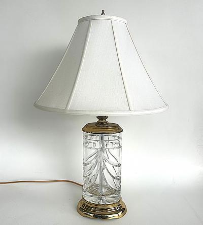 Waterford Crystal Waterford Cut Crystal Overture Lamps Polished Brass Shades Pair